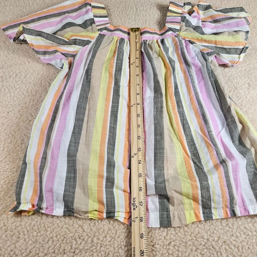 LOFT Petites XS Puff Sleeve Blouse Stripe Cotton Peasant Top Pastel Summer